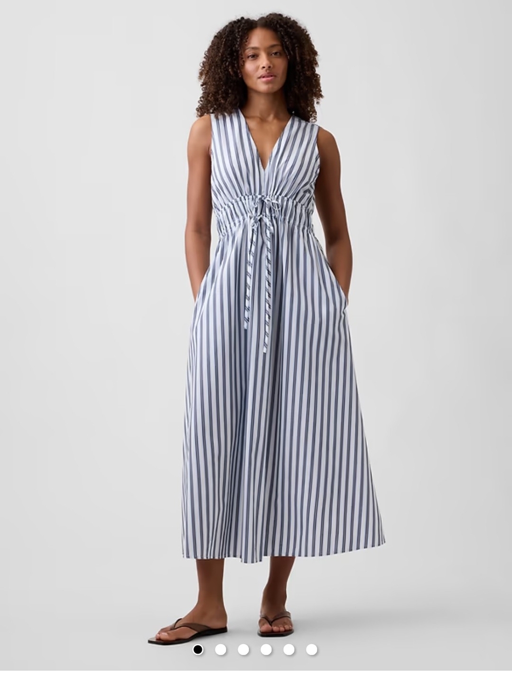 Gap Factory Striped Blue and White V-Neck Drawstring Midi Dress. Size  XL